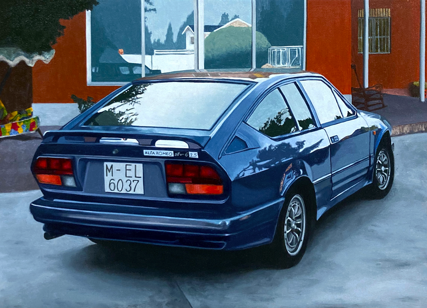 Pintura realista en cuadro de un alfa romeo, pintado por el artista realista Jesus Domingo