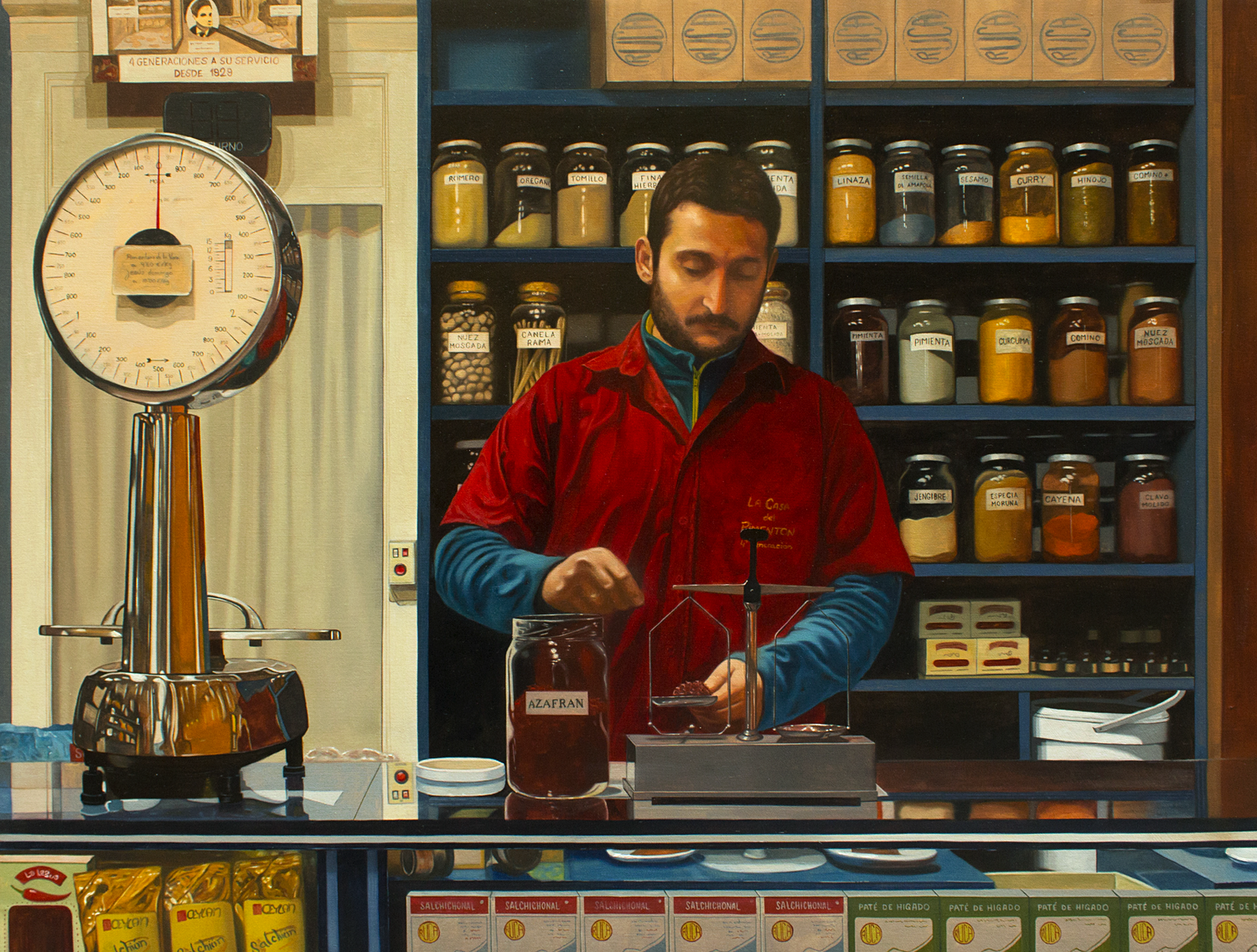 Cuadro hiperrealista con temática del especiero pintado por el artista Jesús Domingo.