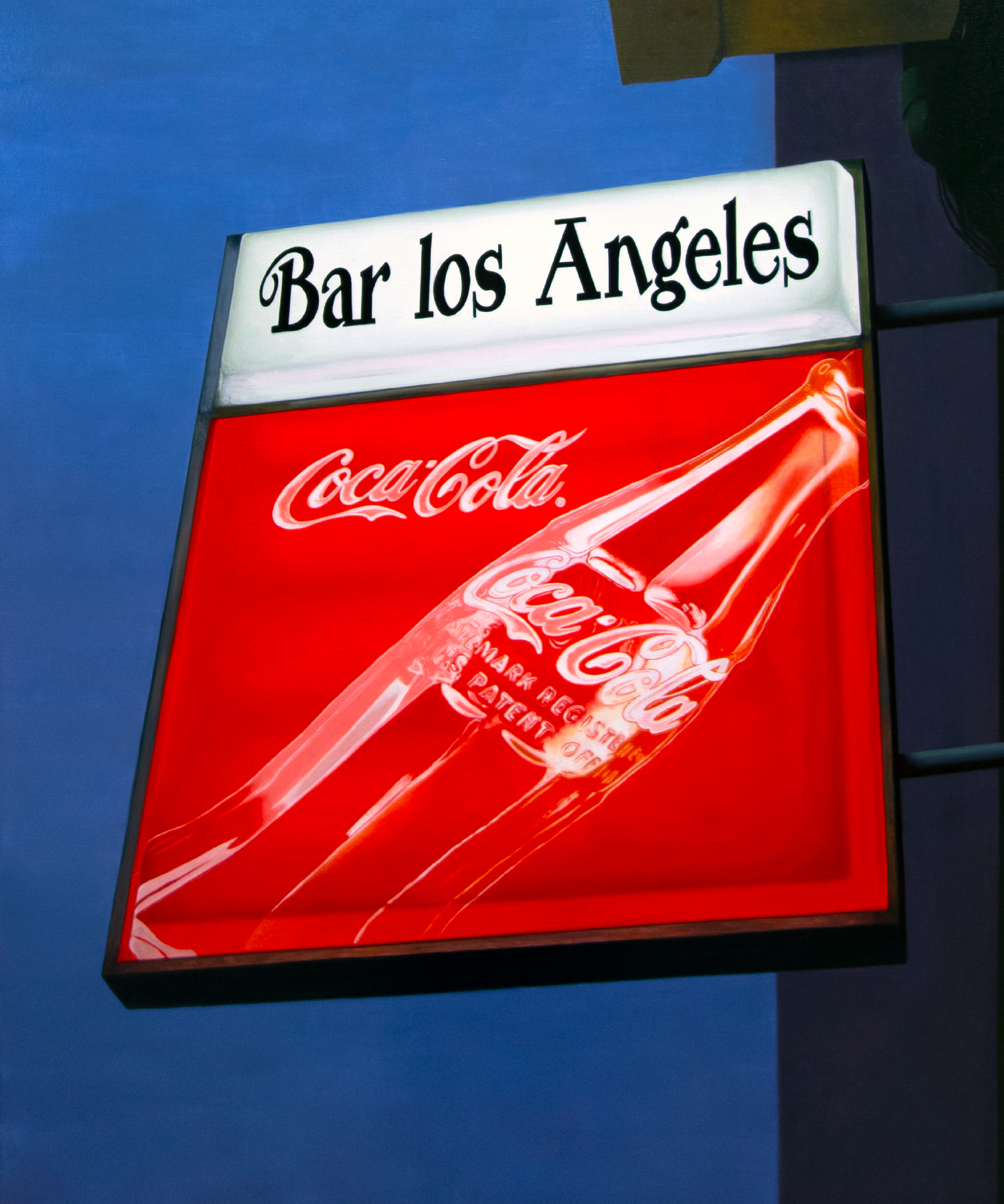 Cuadro realista en lienzo, representando el letrero del bar los angeles. Pintado por Jesus Domingo